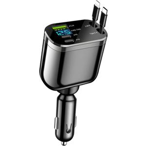 Retractable Car Charger, 4 in 1 Super Fast Vehicle Phone Charger Adapter, Auto Cellphone Charging Accessories with Dual Type C Cables & 2 USB Ports, Universal for SUV, Sedan, Truck