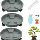 3 Pack 11 inch Plant Caddy with Lockable Wheel, Drainage & Self-watering Design, Movable Wheeled Round Planter Stand Coaster Trolley, Flower Pot Dolly Rack Tray on Rolling Caster Roller Indoor Outdoor