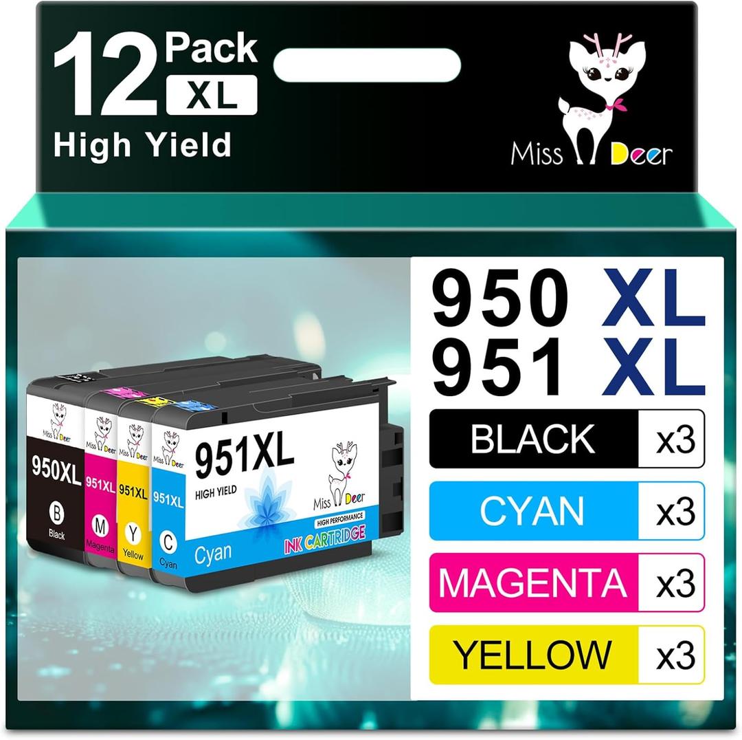 Miss Deer 950 and 951 Ink Cartridges Combo Pack, Compatible Replacement Ink for HP 950XL 951XL Work for Officejet Pro 8610 8600 8620 8630 8640 8100 8615 251dw 271dw 276dw,3 Sets