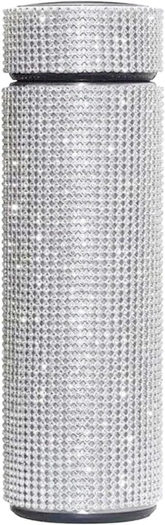 INSTOME 17oz Diamond Insulated Water Bottle  Sparkling Rhinestone Thermos for Women, Stainless Steel Bling Glitter Cup, Hot/Cold Retention, Leakproof & Stylish Daily Companion (silver, 17oz)