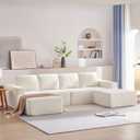 Ball & Cast 110"x72" Minimalist Modular U-Shaped Sectional Sofa with 2 Ottomans,Chenille Cloud Floor Couch with Compressed Upholstery,No Assembly Required,for Living Room,Apartment,Beige