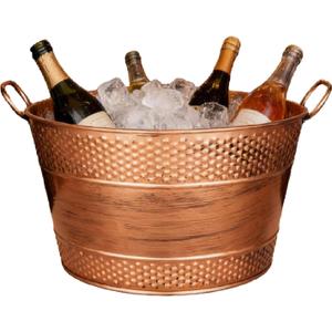 Galvanized Tub Ice Bucket For Parties, Thick Metal Galvanized Drink Buckets, Beverage Bucket with Handles, Drink Bucket for Indoor & Outdoor Party (1Pcs Copper)