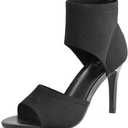 Peep Toe Heels for Women Sexy 3 Inches Stiletto Heeled Sandals for Women Open Toe Wide Stretchy Knit Heel Sandal Booties Slip On Comfortable Dressy Shoes for Prom, Party and Work (6.5)