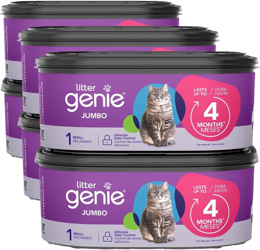 Litter Genie Refill Bags, Jumbo, 56 Total ft, Up to 8 Months of Supply in 2 cartridges, Ultimate Odor Control Cat Litter Bags 2 Count (Pack of 3)
