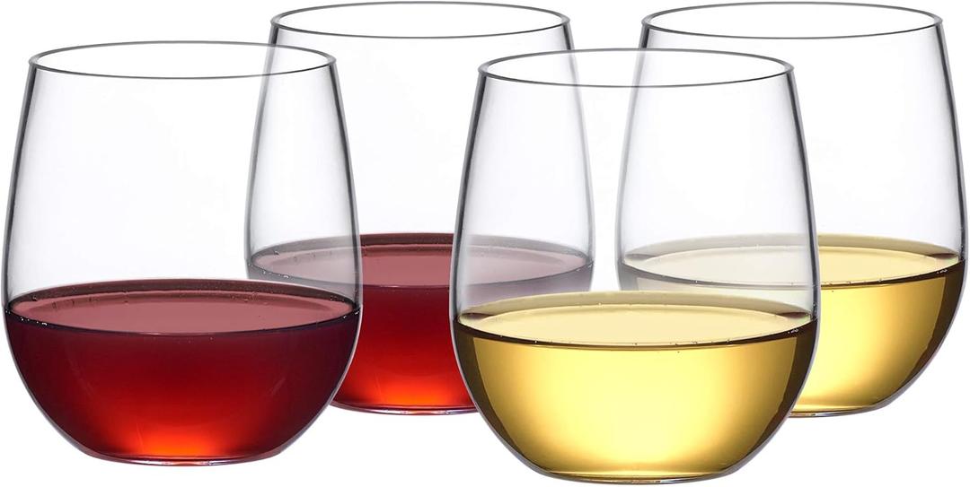 Amazing Abby - Cindy - 14-Ounce Unbreakable Tritan Glasses (Set of 4), Plastic Stemless Tumblers, Reusable, BPA-Free, Dishwasher-Safe, Perfect for Poolside, Outdoors, Camping, and More