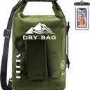 HEETA Dry Bag Waterproof for Women Men, 5L/10L/20L/30L/40L Roll Top Lightweight Dry Storage Bag Backpack with Phone Case for Travel Swimming Boating Kayaking Paddle Board Camping Beach Accessories (Pitch Green)