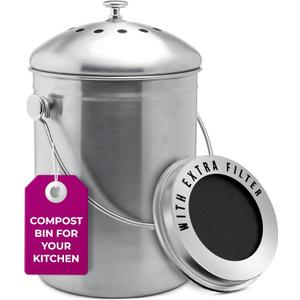EPICA Countertop Compost Bin Kitchen | 1.3 Gallon | Odorless Composting Bin with Carbon Filters | Indoor Compost Bin with Lid | Stainless Steel Kitchen Composter for Food Scraps & Waste Recycling (silver)