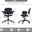 Genuine Leather Home Office Chair, Mid-Century Modern Executive Desk Chair with Padded Armrests, 360° Swivel Ergonomic Task Chair,Adjustable Height (Genuine Leather-Black)