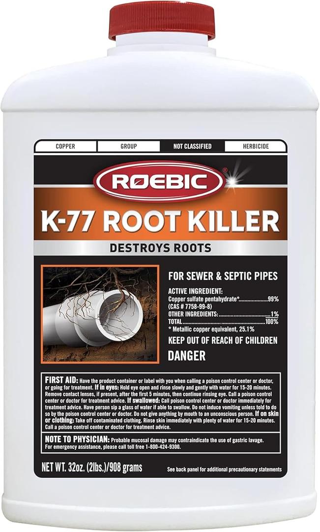 Roebic K-77 Granular Tree Root Killer, Chemical Septic System, Drain Field and Sewer Line Pipe Clog Remover and Root Destroyer, Safe for Bathroom Toilet, 32 oz