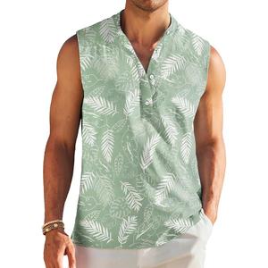 COOFANDY Sleeveless Beach Shirts for Men Summer Tank Shirts Casual Henley Tank Top, XL