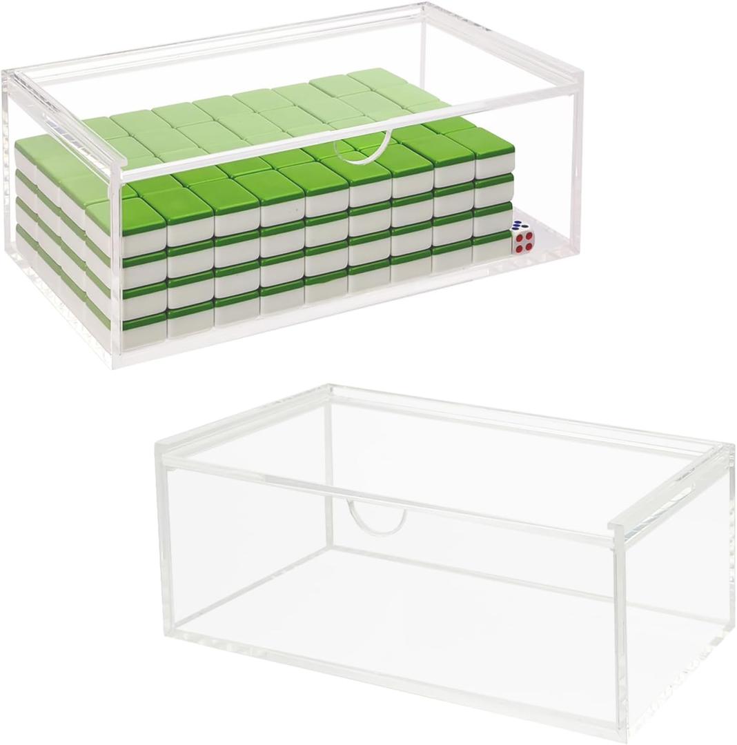 Premium 5mm Acrylic Mahjong Storage Box for American Tiles 1.2"0.9"0.5", Clear Mahjong Organizer Case with Lid, 9"5"3", No Assembly Needed, Multi-Purpose Display & Storage Box
