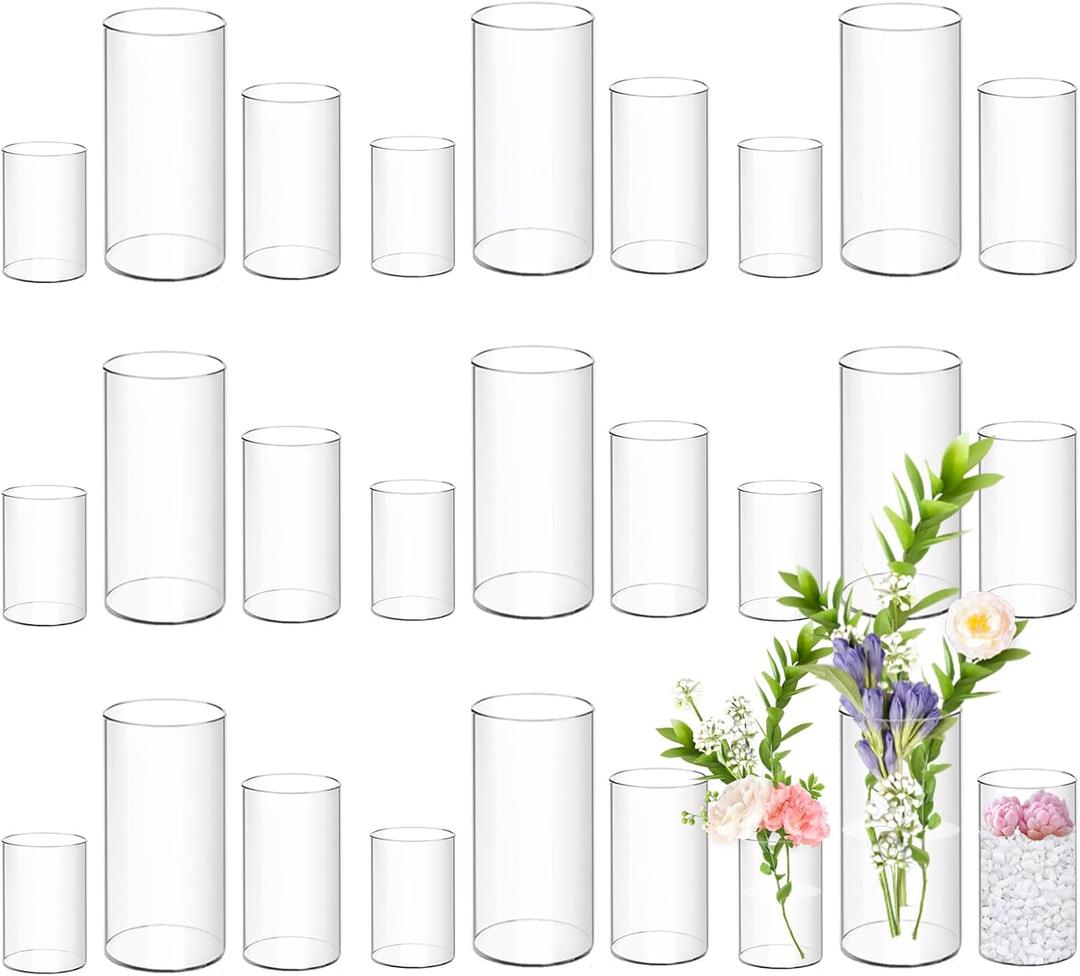 24 Pack Acrylic Cylinder Vases 4,6,8 Inch Tall Clear Acrylic Flower Vase Bulk Floating Candle Holders Cylinder Plastic Vases for Centerpiece Table Wedding Home