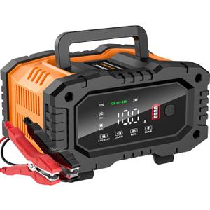 NEXPEAK NC202 10-Amp Battery Charger, 12V 24V LiFePO4 Lead Acid Portable Car Battery Charger 8-Stage Trickle Charger Smart Battery Maintainer w/Temp Compensation for Car Truck Motorcycle Lawn Mower