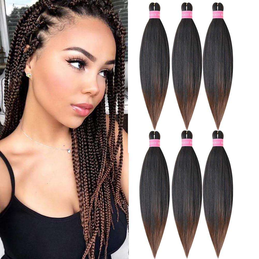 Pre Stretched Braiding Hair Extension Synthetic Soft Prestretched Braids Hair for Women (Black/Brown, 26 Inch)