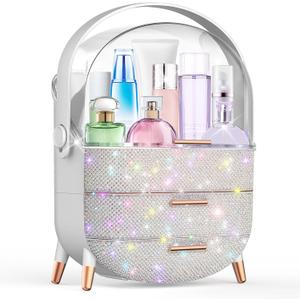 Makeup Organizer For Teen Girl Birthday Gifts, Cosmetic Display Cases with Transparent Cover, Skincare Organizers for Vanity, Perfume Organizer, Lotions Display Case, Lipstick Organizer (Rhinestone)