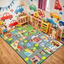 Car Rug for Kids Playroom - Road Rug for Boys Room Kids Play Mat with Road Tracks Car Play Mat, 2.5x4 Feet