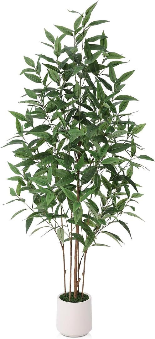 Ferrgoal Artificial Eucalyptus Tree5FT UV Resistant Fake Outdoor Plants,Artificial Plants Indoor with White Planter,Silk Leaves,Faux Tree for Home Decor Floor Porch Liveing Room