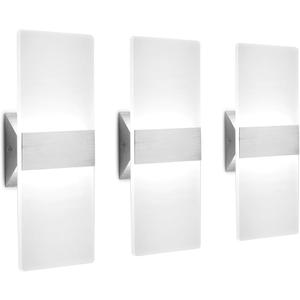 LED Wall Sconce Modern Wall Light Lamps 12W Cool White 6000K Up and Down Indoor Acrylic Lighting Fixture for Living Room Bedroom Hallway Conservatory Home Room Decor Not Dimmable No Plug(3 Pack)