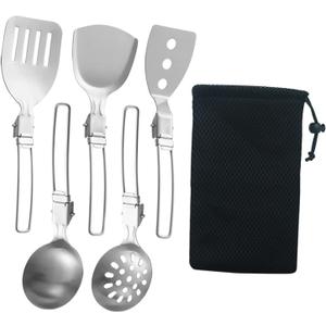 6Pcs Camp Cooking Utensil Set,Outdoor Kitchen Gear, Foldable Cooking Organizer Metal Camping Kitchen Utensil Set, Cookware Kit for Camp RV, BBQ