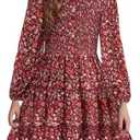 GRACE KARIN Girls Fall Long Sleeve Floral Square Neck Smock Tiered Casual Holiday Teen Dress Size 5-6