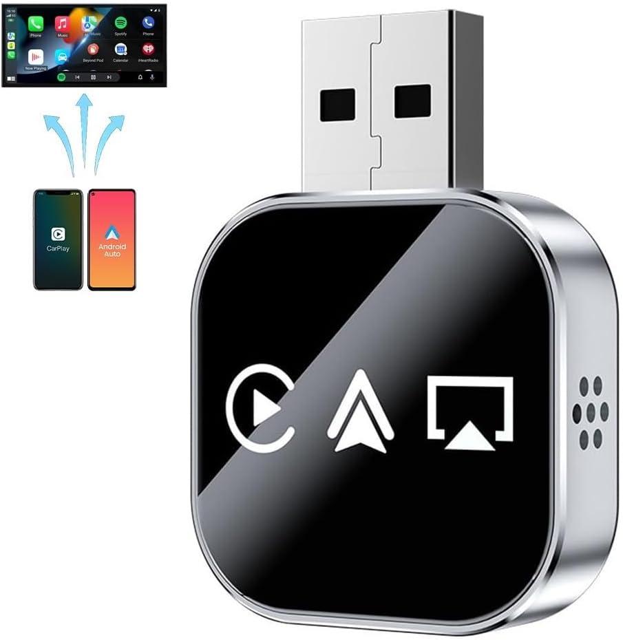 Screen Mirroring Adapter, 2026 Upgrade 3 in 1 Wireless Carplay Mirror Link Adapter for Cars with Built-in Wired Carplay Plug, Compatible with iPhone Phone/Airplay/Android Auto(For iPhone, 1Pc)