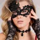 Halloween Masquerade Costume Set for Women Black Lace Masks Gloves Gothic Choker Necklace Cosplay Party Accessories