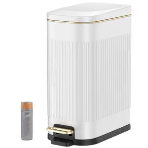 BETHEBEST Bathroom Trash Can with Lid,4 Gallon /15L Rectangular Garbage Can with Removable Inner Wastebasket,Soft Close, Step Stainless Steel Trash Can for Bathroom,Kitchen,Office(White)