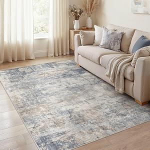 cotiled 6x9 Area Rug for Living Room Large Modern Neutral Abstract Rugs Washable Nonslip Backing Soft Carpet for Bedroom Dining Room Office Decor Blue/Brown