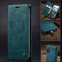 for Samsung Galaxy S21 FE Case, Flip Wallet Leather Case with Card Holder Magnetic Closure Shockproof Kickstand Protective Phone Cases Cover for Samsung S21 FE, Blue-Green