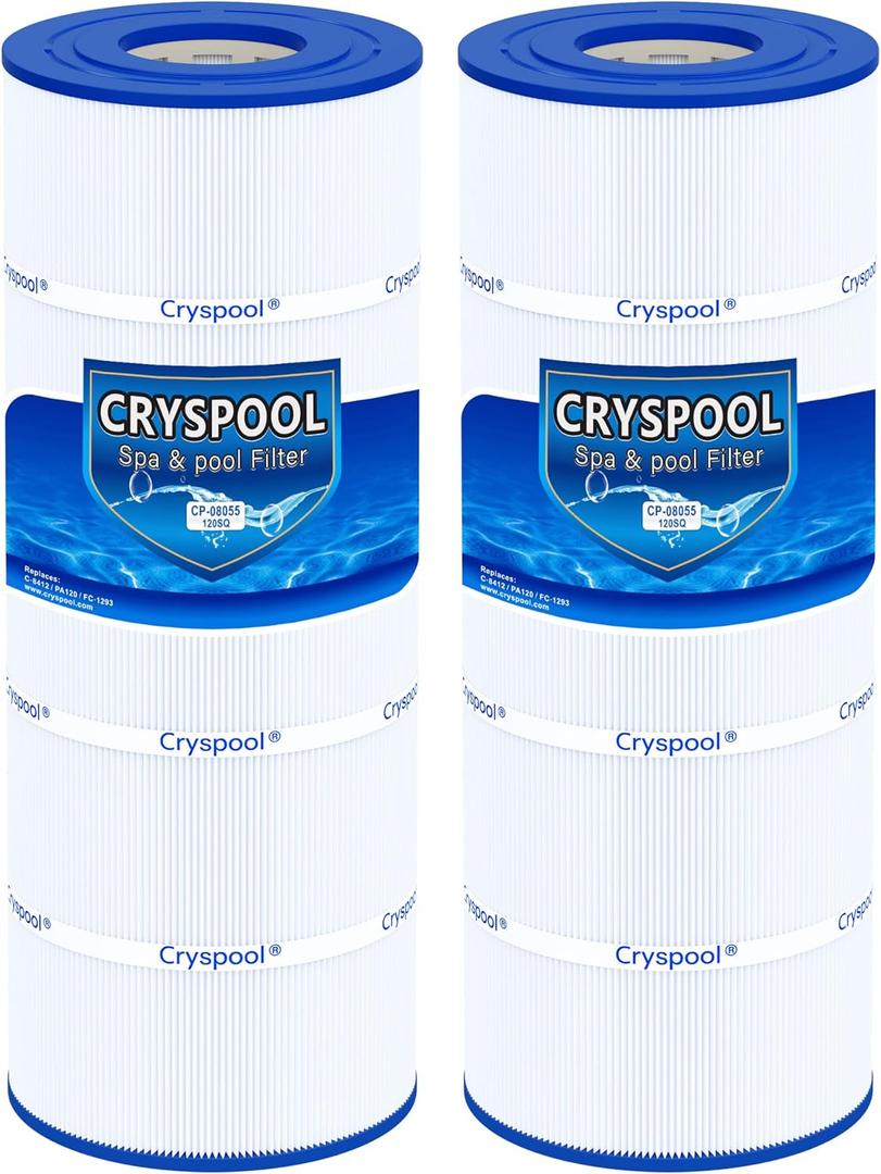 Cryspool 08055 Filter Compatible with C1200, CX1200RE, Clearwater II 125, PA120, C-8412, FC-1293, 817-0125N, 120 Sq. Ft Pool Filter Cartridge, 2 Pack