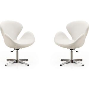 Manhattan Comfort Raspberry Adjustable Swivel Accent Chair with 360 Turn, Polished Chrome Base, Modern Retro Design, Versatile Seat Ideal for Any Room, Set of 2, White