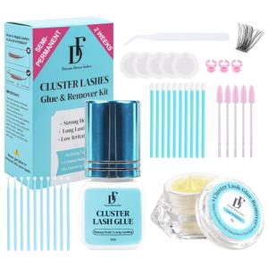 Semi-Permanent 2 Weeks Lash Cluster Glue and Remover Kit for Eyelash Clusters Strong Hold Long Lasting Waterproof Eyelash Glue Remover for DIY Lash Extensions with Lash Extension Supplies
