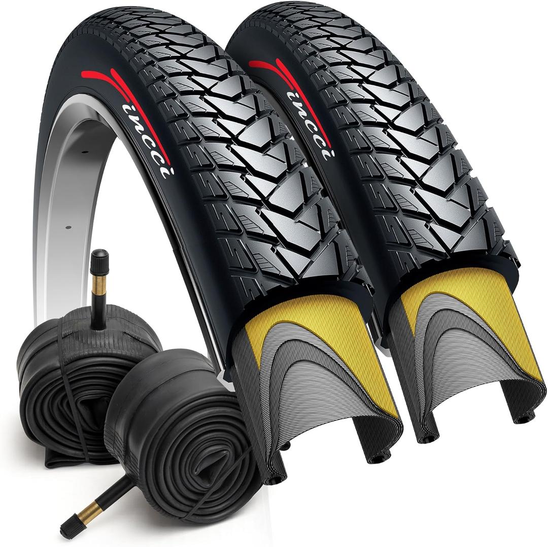 Fincci Gravel 700x35c Bike Tire with 2X Inner Tubes - Pair Foldable 700c Bike Tires, 37-622 with Nylon Puncture Protection 1mm - for Electric, Road, Folding, Hybrid Bikes, 60 TPI