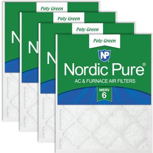 Nordic Pure 16x25x1 (Actual Size: 15 1/2 x 24 1/2 x 3/4) Poly Green MERV 6 AC Furnace Air Filters – Reduces Dust, Pollen, Pet Dander & Allergens – 4-Pack