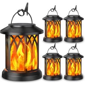 KOOPER 4 Pack Solar Lantern Outdoor Lights, Upgraded Flickering Flame Solar Lanterns Lights Outdoor Waterproof, Hanging Lantern Decorative, Solar Powered Lanterns for Yard Patio Path Tree Garden Decor