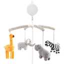 Joliecraft Woodland Safari Musical Baby Crib Mobile, Handmade Nursery Mobile Decor in White and Gray (Elephant/Giraffe/Zebra/Hippo)
