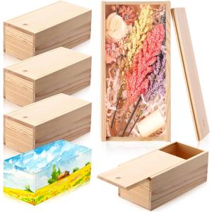 Suzile 6 Pcs Unfinished Wood Boxes with Slide Lid, 7.87 x 3.94 x 3.15 Inches Rectangle Wooden Small Gift Box for Craft DIY Jewelry Bead Organizer(Wood Color)