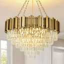 Modern Crystal Chandelier Gold Pendant Light Fixtures, Round Crystal Pendant Lighting for Living Room, Dining Room, Bedroom, Restaurant, E12 x 12, 30inch