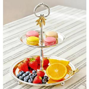 2 Tier Cupcake Stand, Afternoon Tea Stand,Premium Alloy Cupcake TowerElegant Gold-Toned Flower Accents,Dessert Cupcake Stand for Tea Party Serving Platter,Silver Tiered Tray Stand