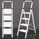 4 Step Ladder, DIAMONDFORGE Folding Step Stool with Wide Anti-Slip Pedal, Anti-Slip Feet and Handgrip, Sturdiest Steel Construction, Steel Ladder for Home, White Red