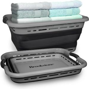 BROOKSTONE, 1 UNIT, 11 GALLONS - [OUR LARGEST BASKET EVER] 24" Collapsible Laundry Basket, Comfort Non-Slip Grip Handles, Minimalist Space Saving Design, Portable Pop-Up Hamper, [BPA FREE] (Dark Gray)