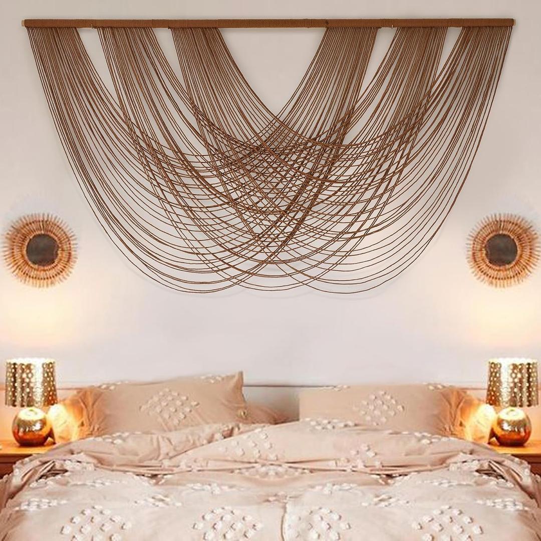 Large Macrame Wall Hanging Brown Die-Dyed 59.00" W x 31.00" L Boho Wall Decor Yarn Tapestry Craftsmanship Home Macrame Wall Decor