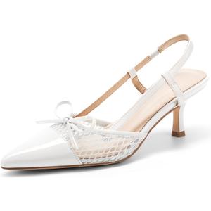 Coutgo Womens Bow Tie Slingback Pumps Pointed Toe Kitten Low Heel Patchwork Dress Heeled Sandals (9, Cool White)