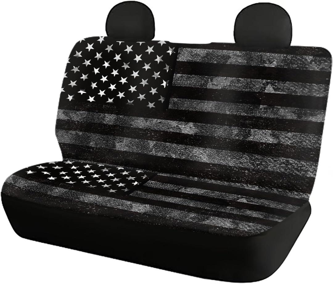 Forchrinse Retro Black American Flag Rear Seat Cover Non-Slip Patriotic Car Seat Cover for Rear Bench,Universal Fit Auto Back Seat Cover Protector Set of 2