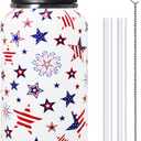 32oz 4th of July Flip Stainless Insulated Aater Water Bottle with Straw, American Flag Gym Hiking Sports Coffee Mug Cup Water Bottles,Patriotic Military Gifts For Veterans, Police
