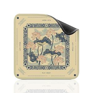Vintage Lotus Mahjong Mat 32.4x32.4 Inch - Beige American Mahjong Table Mat With Traditional Chinese Lotus Cloud Artwork, Anti-Slip Rubber Waterproof Foldable Zen Decor Pad