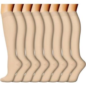 ACTINPUT 8 Pairs Compression Socks for Women & Men,Support Compression Stockings for Medical Running Athletic, 07 - Nude, S/M