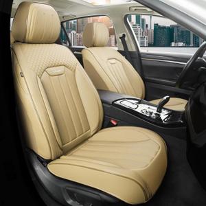 COVER EMPIRE Beige Leather Seat Covers, 5 Seats Universal Car Seat Covers Full Set, Waterproof Automotive Seat Covers Breathable Front and Rear Seat Covers for Most Sedans SUVs Trucks