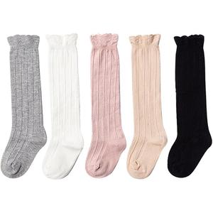 5 Pairs Baby Girls Boys Knee High Socks Tube Ruffled Stockings Cotton Long Socks for Infants and Toddlers