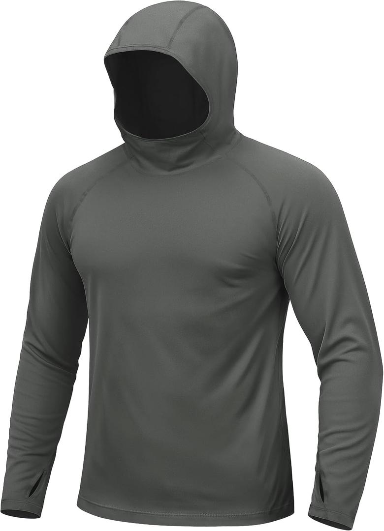 TACVASEN Men's Rash Guard Sun Hoodie Long Sleeve UPF 50+ Sun Protection SPF Quick Dry Hiking Swim Fishing Shirt (Gray, XXXL)